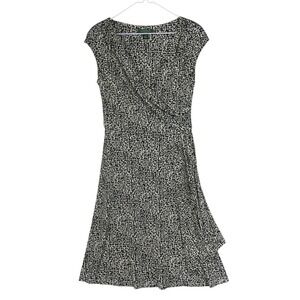 Lauren Ralph‎ Lauren Faux Wrap Dress Black White Print Sleeveless Size 10